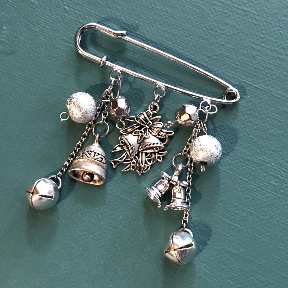 HOLIDAY BROOCH- Silver Bells Pin